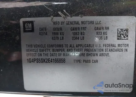 2014 Buick Verano Leather Group z USA, uszkodzony, nr VIN 1G4PS5SK2E4166858